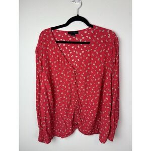 Sanctuary Top Woman 3XRed Floral Cori Blouson Sleeve Faux‎ Wrap Snap Rayon Flowy